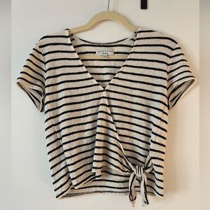 Madewell Black and Cream Striped Tie-Front Tee